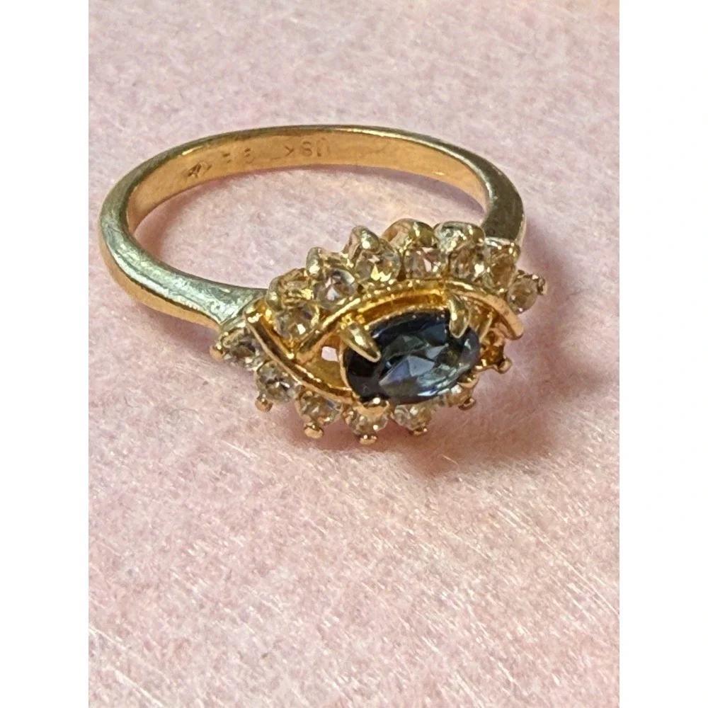 Vintage 18kt Ring GE Blue one stone‎ Missing Size 7